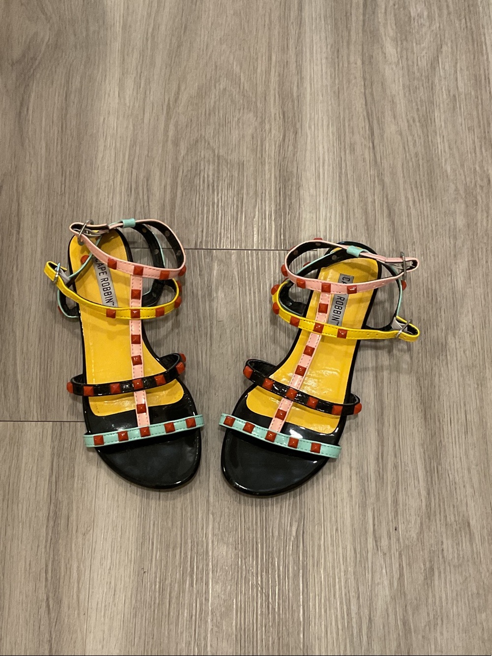 Color-Block Strappy Sandals in Yellow and Multicolor - Women
